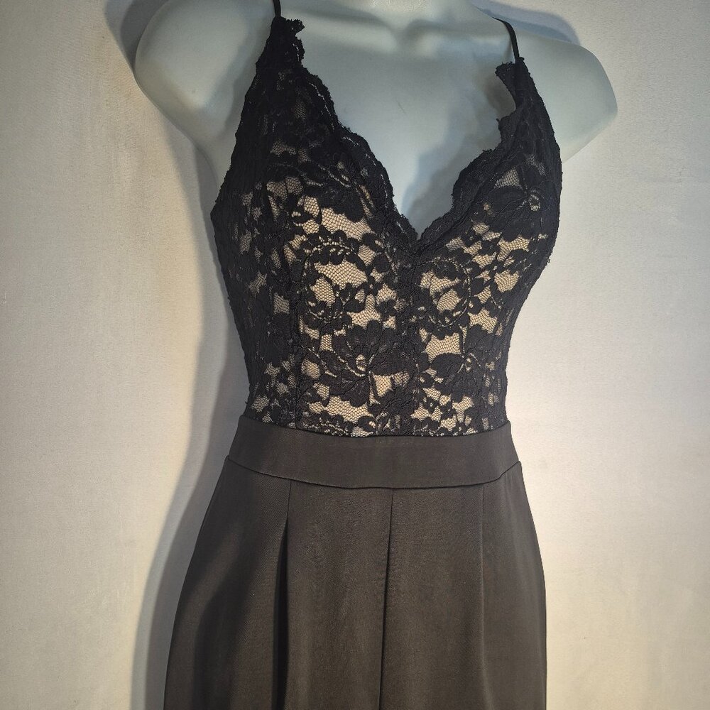 EXPRESS sleeveless Pantsuit, Black with lace and dress pant bottom, size XS tall - Picture 9 of 16